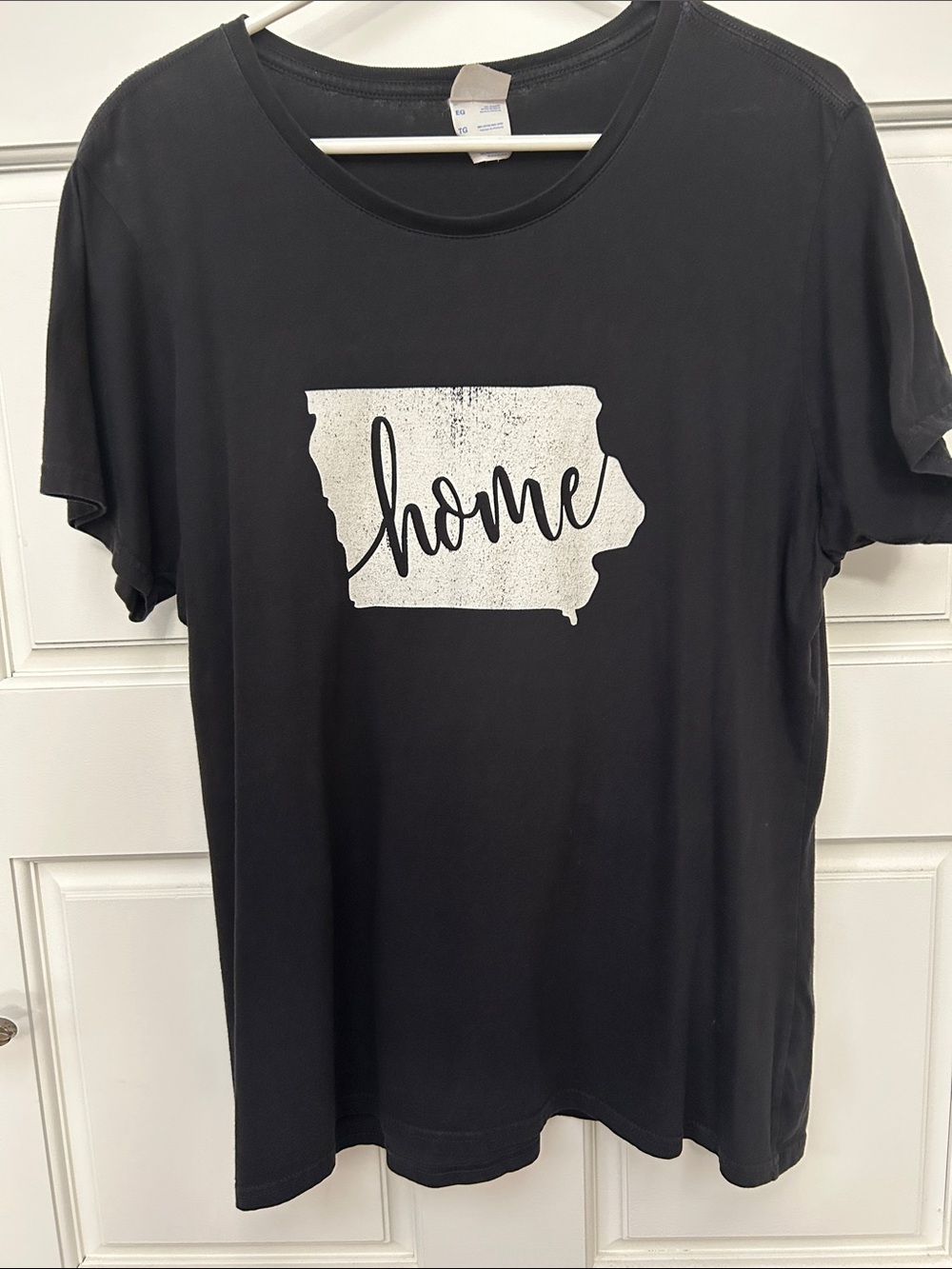 Port and Company Black Short Sleeve Tee with White "Home" Iowa Graphic